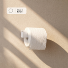 Toilettenpapierhalter Weiß mit eingelegter Papierrolle, Hinweis Made in Europe